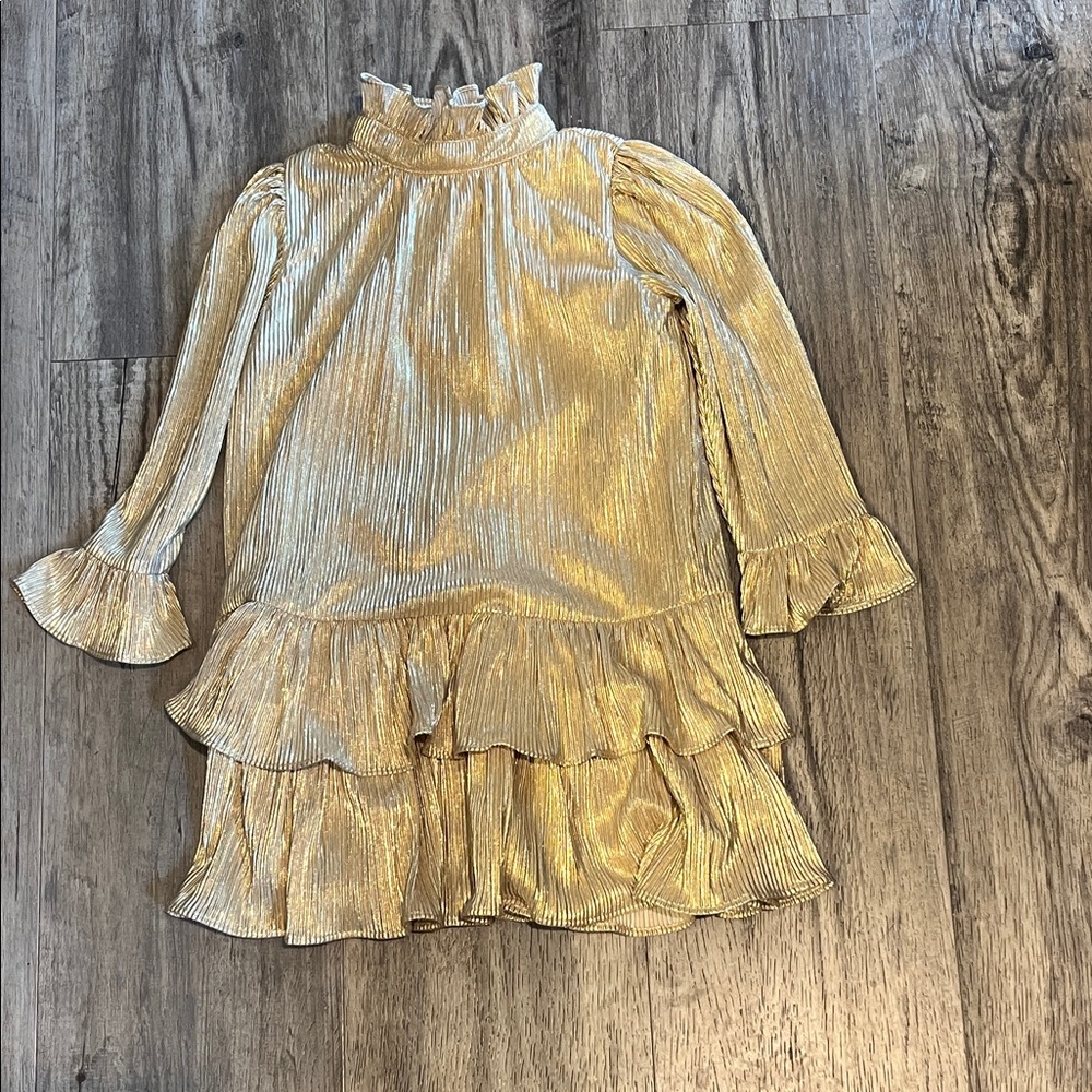 Janie and Jack Shimmery Gold Pleated Ruffle Dress
